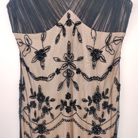 NWOT Pisarro Nights Beaded Sequin Overlay Black and Nude Dress Sz. 6 - Picture 6 of 14